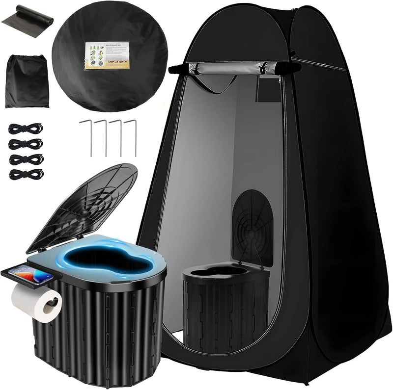 Clirass Camping Toilet with Pop Up Privacy Tent,Portable Outdoor Folding Potty,Shower Tent Dressing Room with Carry Bag for RV Travel,Truck,Beach,Fishing - Image 1